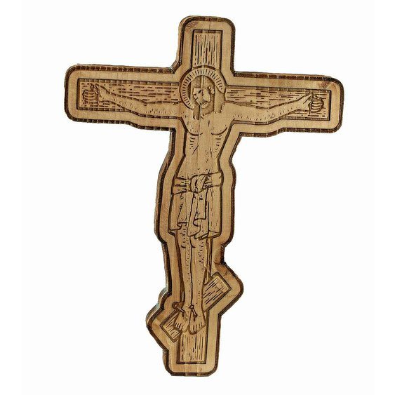 Dřevěný nástěnný artefakt, náboženský symbol Kříž s Ježíšem