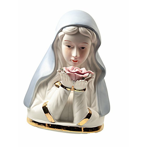 Porcelánový dekorace, bysta Panny Marie s růží