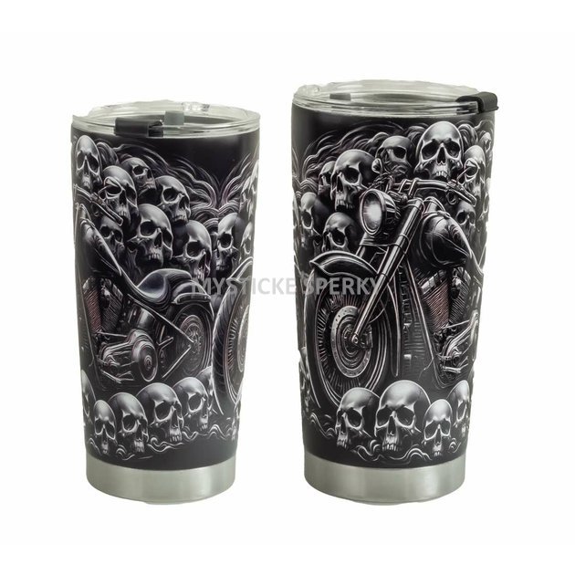 1.Termo hrnek, dárek pro motorkáře, Lebky a motorka