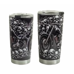 1.Termo hrnek, dárek pro motorkáře, Lebky a motorka