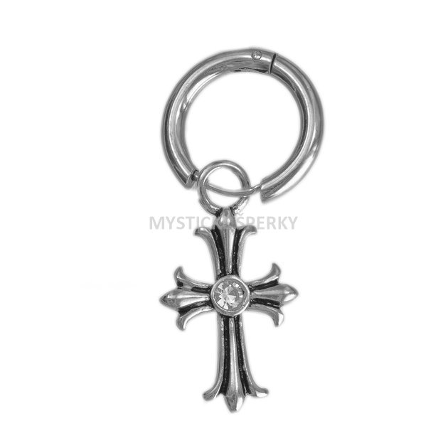 Ocelová náušnice Křížek se zirkonem