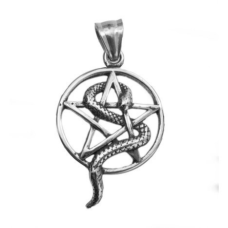 1. Mystické šperky. Přívěsek z chirurgické oceli Pentagram s hadem.