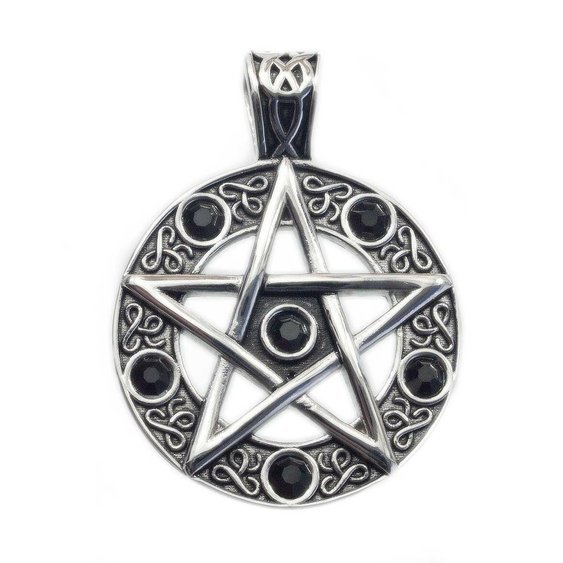 1. Mystické šperky, přívěsek z chirurgické oceli s černými zirkony Pentagram  No. 03