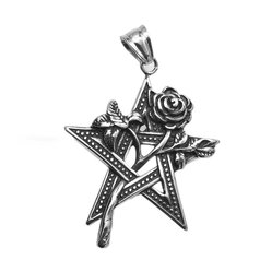 Přívěsek chirurgická ocel Pentagram s Růži