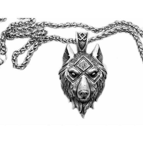 1. Mystické šperky. Přívěsek z anglického cínu Hlava vlka s Vlčím symbolem