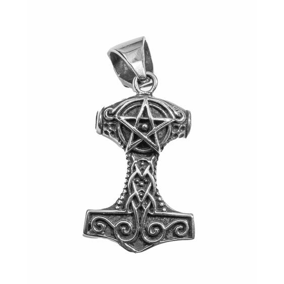 Přívěsek z chirurgické oceli Thórovo kladivo s Pentagramem