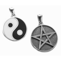 Stříbrný přívěsek Pentagram a Jing Jang