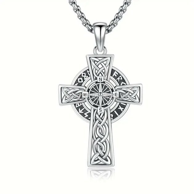 Stříbrný přívěsek Irský kříž s runovými symboly