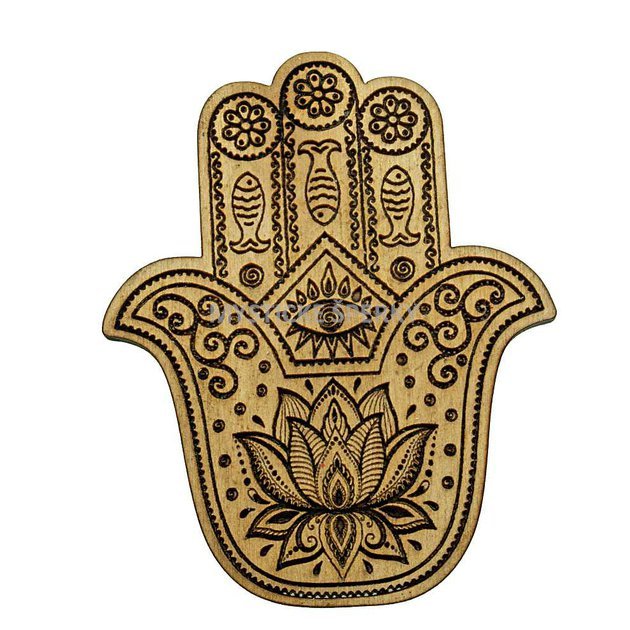 Dřevěný přívěsek, amulet Ruka Fatimy Hamsa