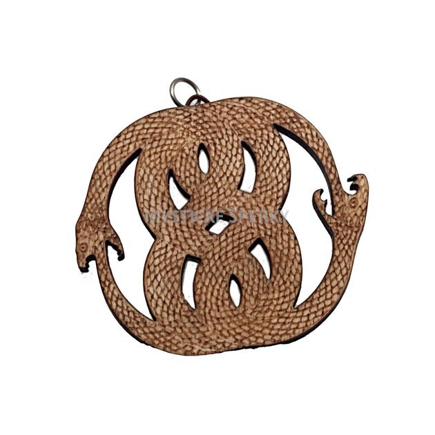 Dřevěný přívěsek, mýtický symbol hada-   Ouroboros