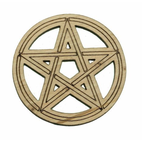 Dřevěný amulet, kultovní symbol pentaklu Pentagram I.