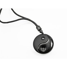 Přívěsek se šňůrkou, přírodní Obsidián. Symbol Jin Jang