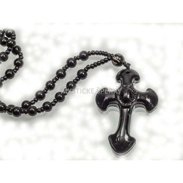 Přívěsek z přírodního Obsidiánu - Kříž