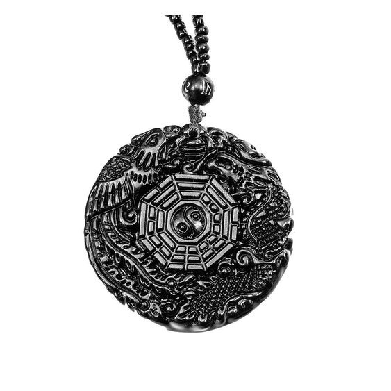 Amulet z přírodního Obsidiánu, symbol Jing Jang