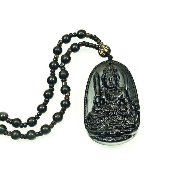 Amulet z přírodního Obsidiánu , Buddha Amitabha