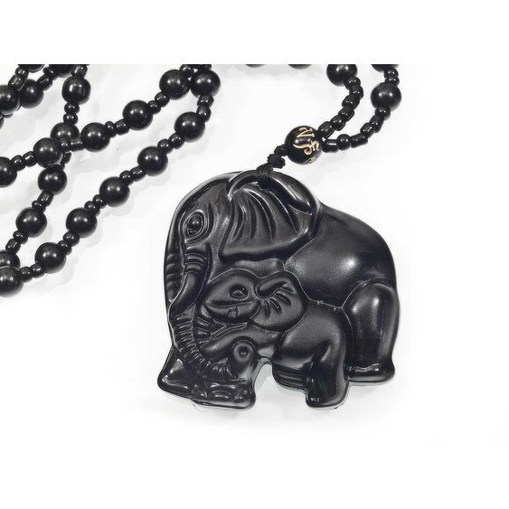 Amulet z Obsidiánu motiv Sloní matky a Slůněte