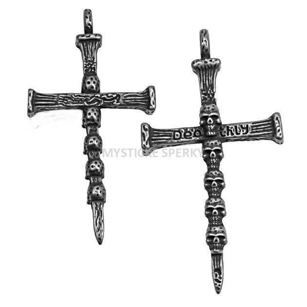 Ocelový přívěsek Kříž s Lebkami, Memento Mori
