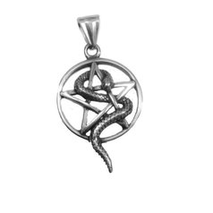 Ocelový amulet Pentagram s Hadem