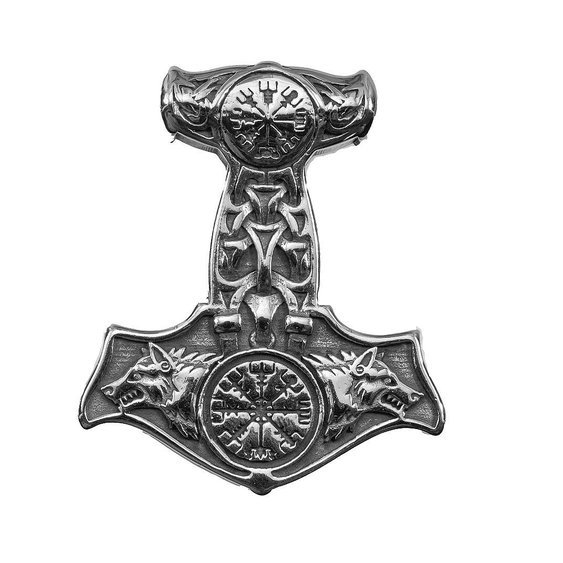 Amulet z chirurgické oceli, Thórovo kladivo s Keltskými vlky a Vegvisírem