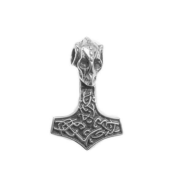 Amulet z chirurgické oceli Thorovo kladivo s lebkou