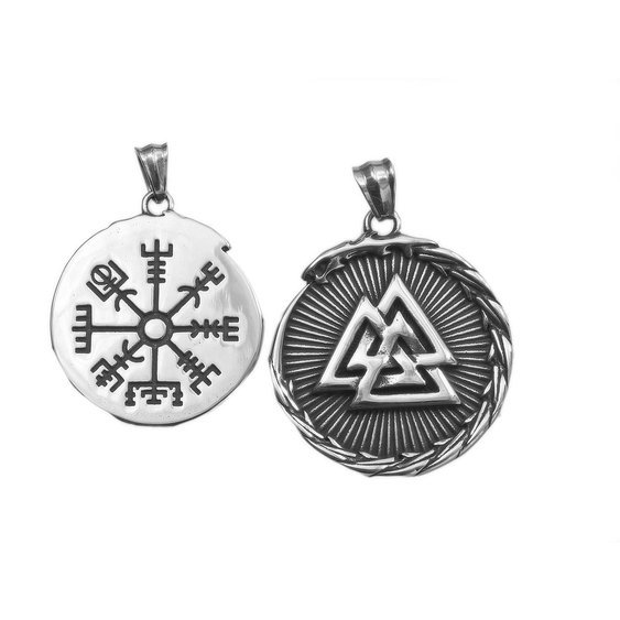 1. Mystické šperky. Přívěsek z chirurgické oceli symbol Valknut a Vegvísir