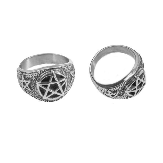 Prsten z chirurgické oceli, magický symbol bílé magie Pentagram