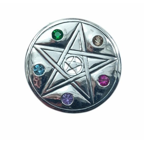 Stříbrný přívěsek  Pentagram s čakrovými kameny