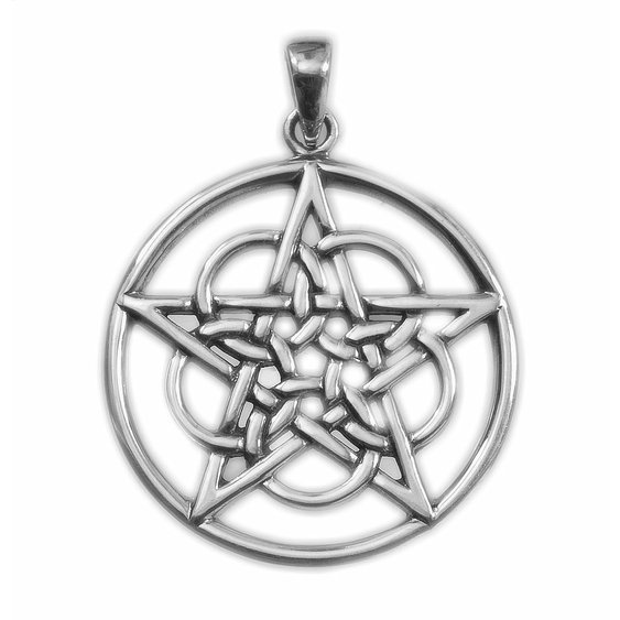 Stříbrný magický amulet, přívěsek Pentagram s kruhy