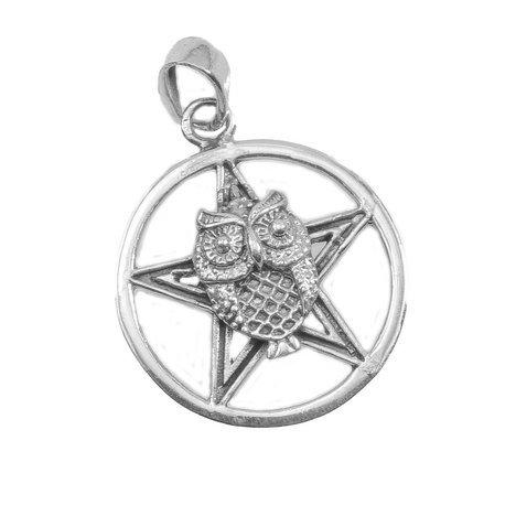 Stříbrný přívěsek, amulet Pentagram a sova