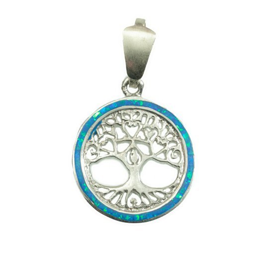 Stříbrný přívěsek s modrým Opálem, amulet Strom života nr. 030